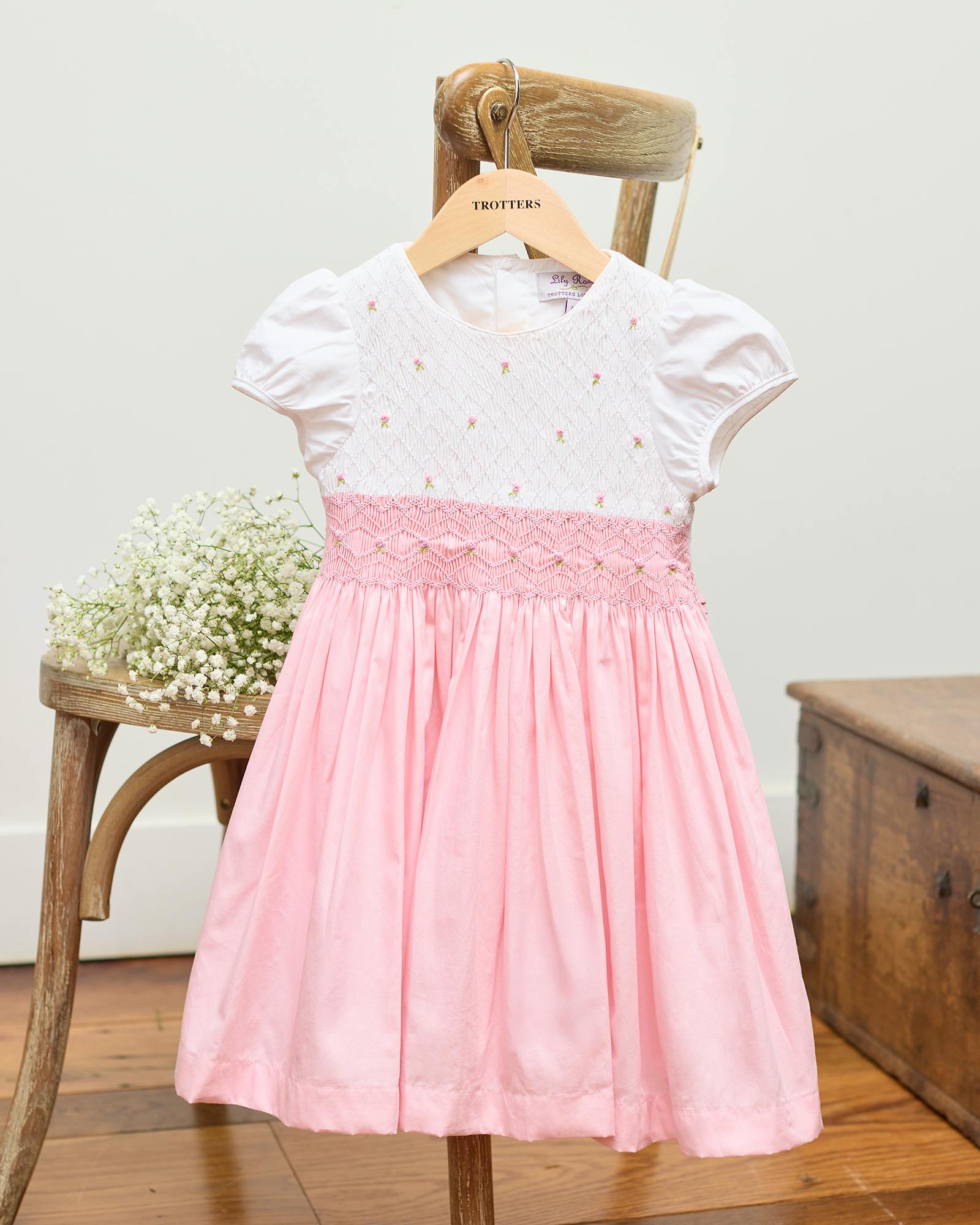 Baby Rose Hand Smocked Dress in Pink