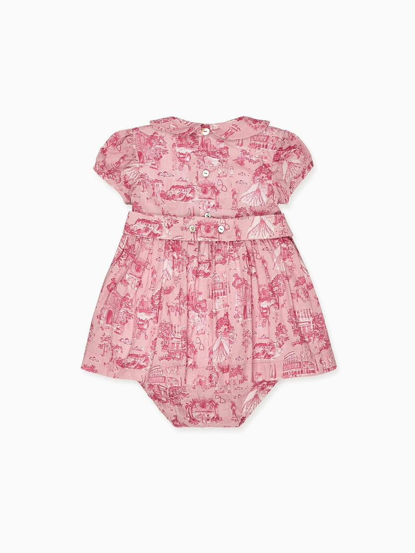 Nicky Hilton x La Coqueta Pink Toile de Jouy Theodora Baby Girl Hand-Smocked Set