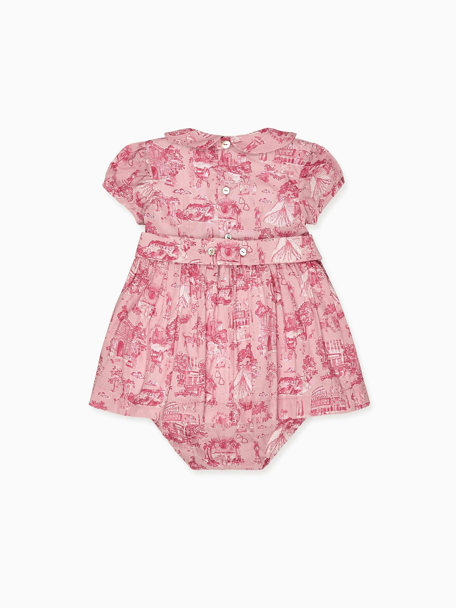 Nicky Hilton x La Coqueta Pink Toile de Jouy Theodora Baby Girl Hand-Smocked Set