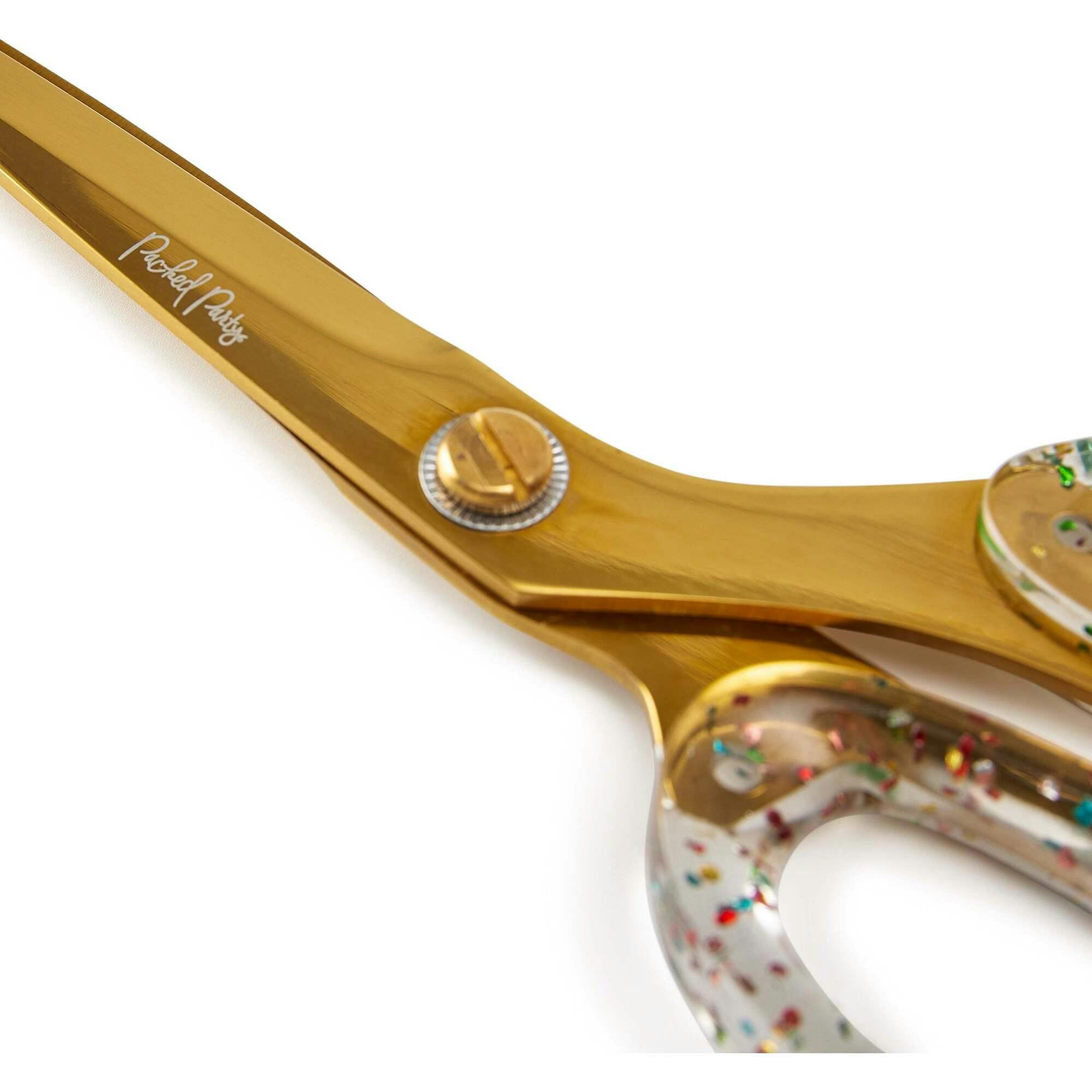 Packed Party Confetti Party Acrylic Scissors - 9-Inch Clear Confetti-Injected Handles with Gold-Tone Blades for Home School and Office Desks