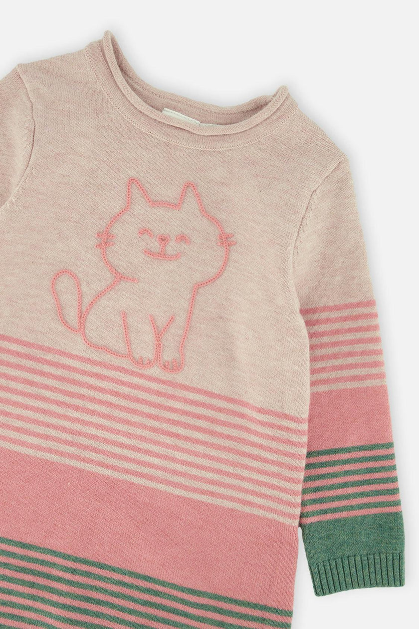 Knitted Stripe Dress Very Pale Pink And Green