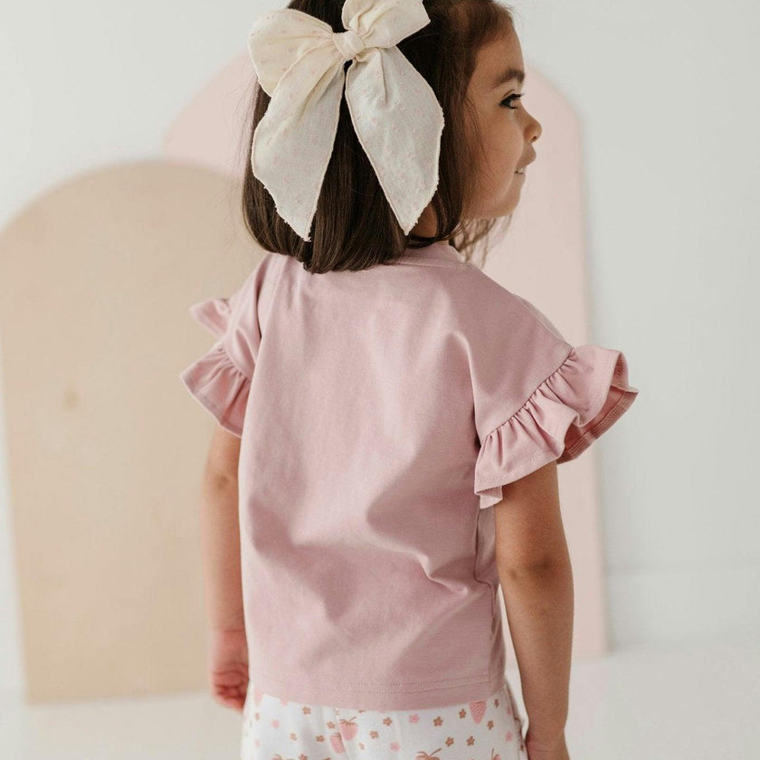 Girls Ruffle Sleeve Top in Spring Mauve