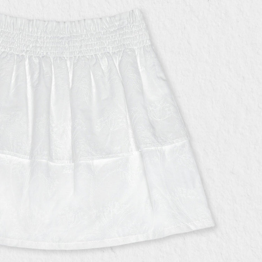 Fiona Girl Skirt, White Flower Embroidery
