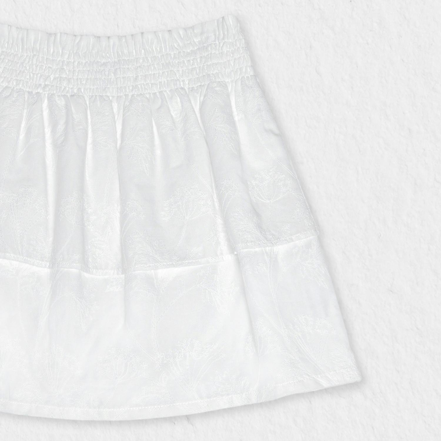 Fiona Girl Skirt, White Flower Embroidery