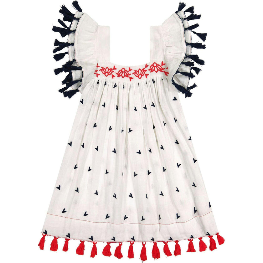 Serena Double Flutter Sleeve Embroidery Dress, Multi