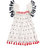 Serena Double Flutter Sleeve Embroidery Dress, Multi