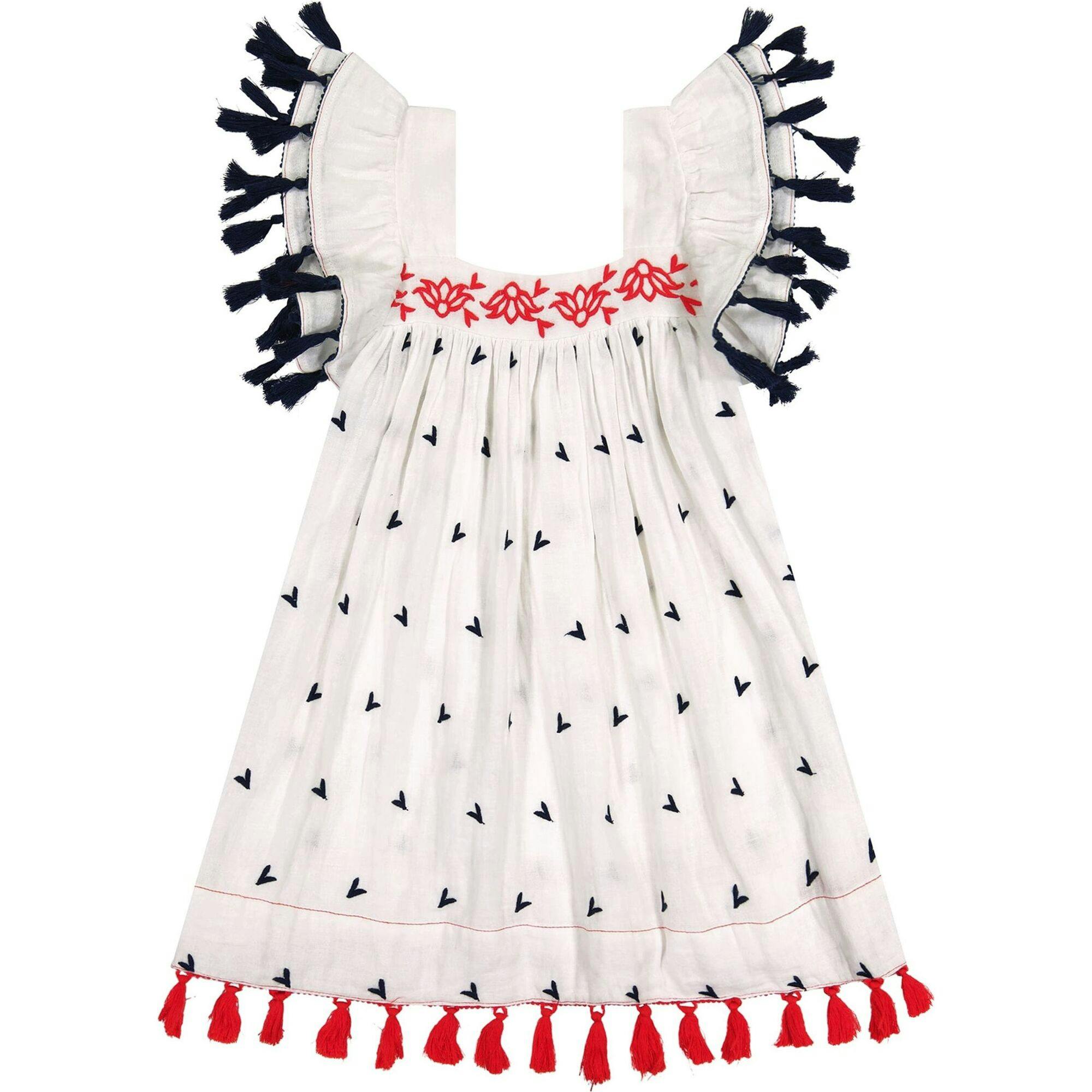Serena Double Flutter Sleeve Embroidery Dress, Multi