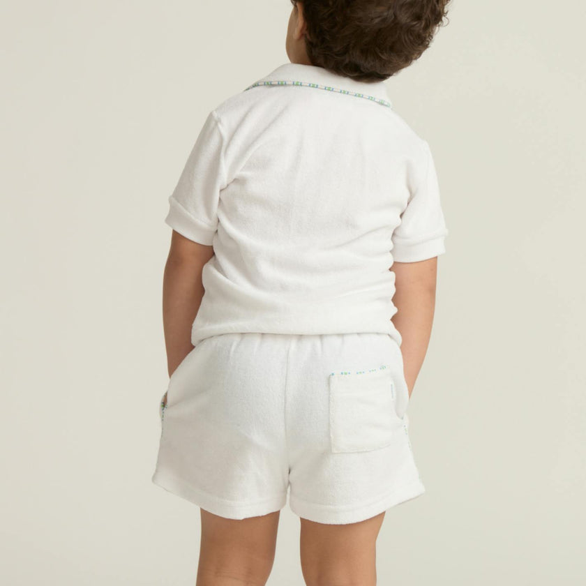 unisex shell white french terry polo