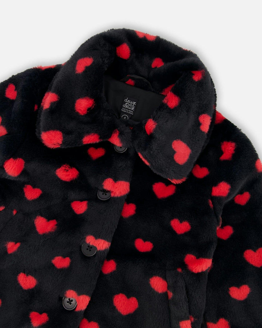 Faux Fur Short Coat with Hearts