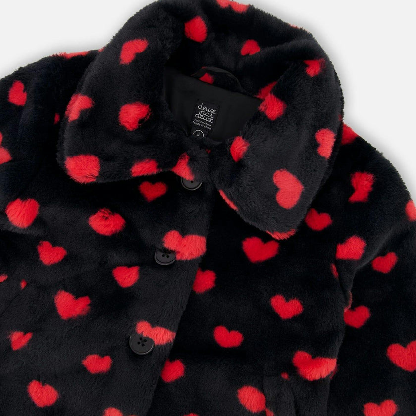 Faux Fur Short Coat with Hearts
