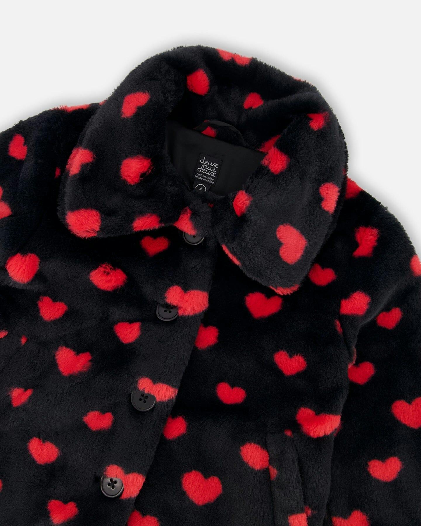 Faux Fur Short Coat with Hearts
