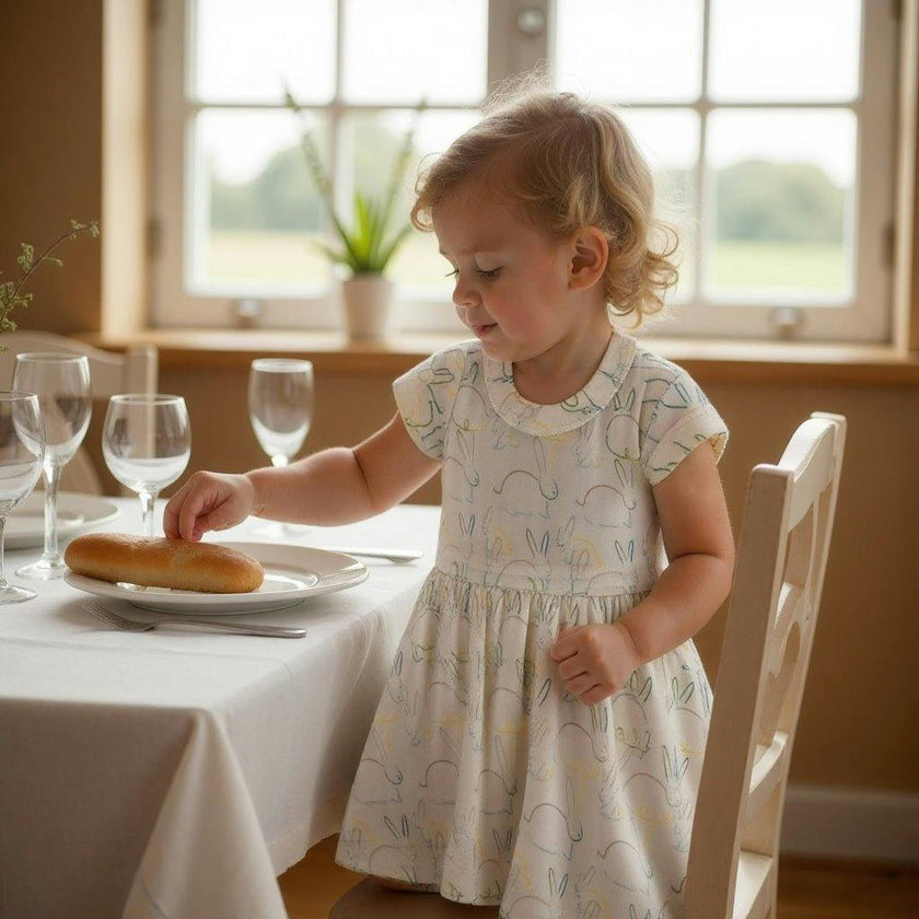 short sleeve twirl dress | bunnies