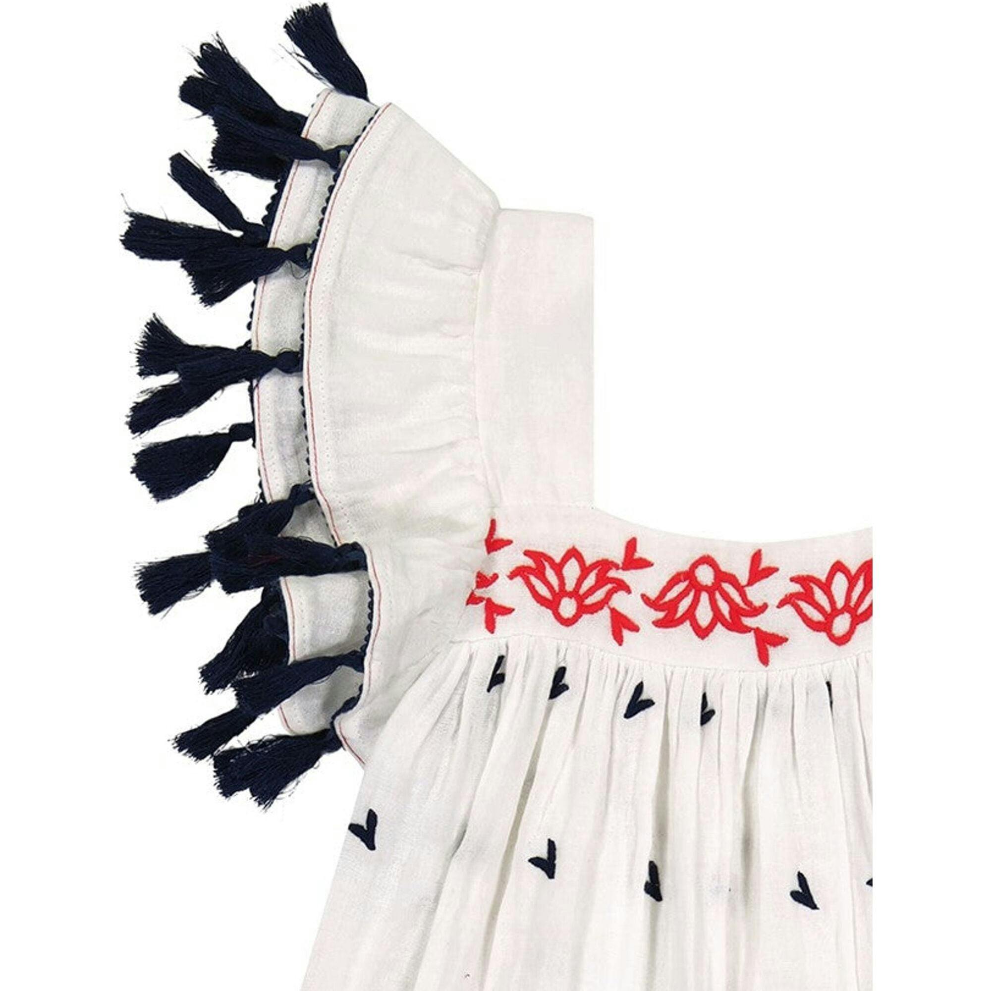 Serena Double Flutter Sleeve Embroidery Dress, Multi