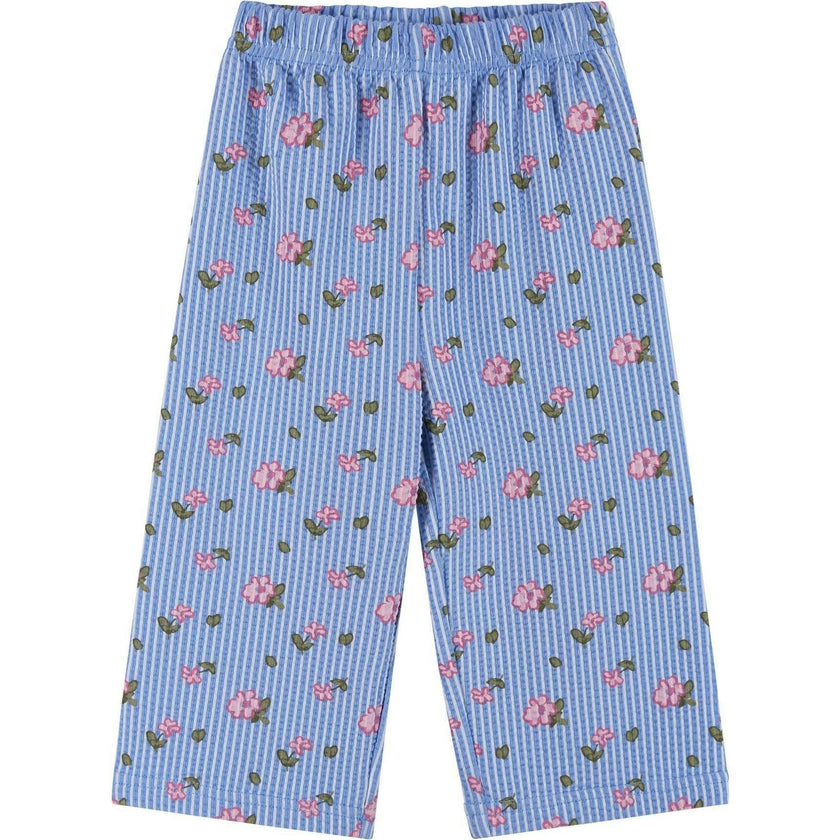 Infant Girls Knit Seersucker Top & Pant Set | Blue Floral