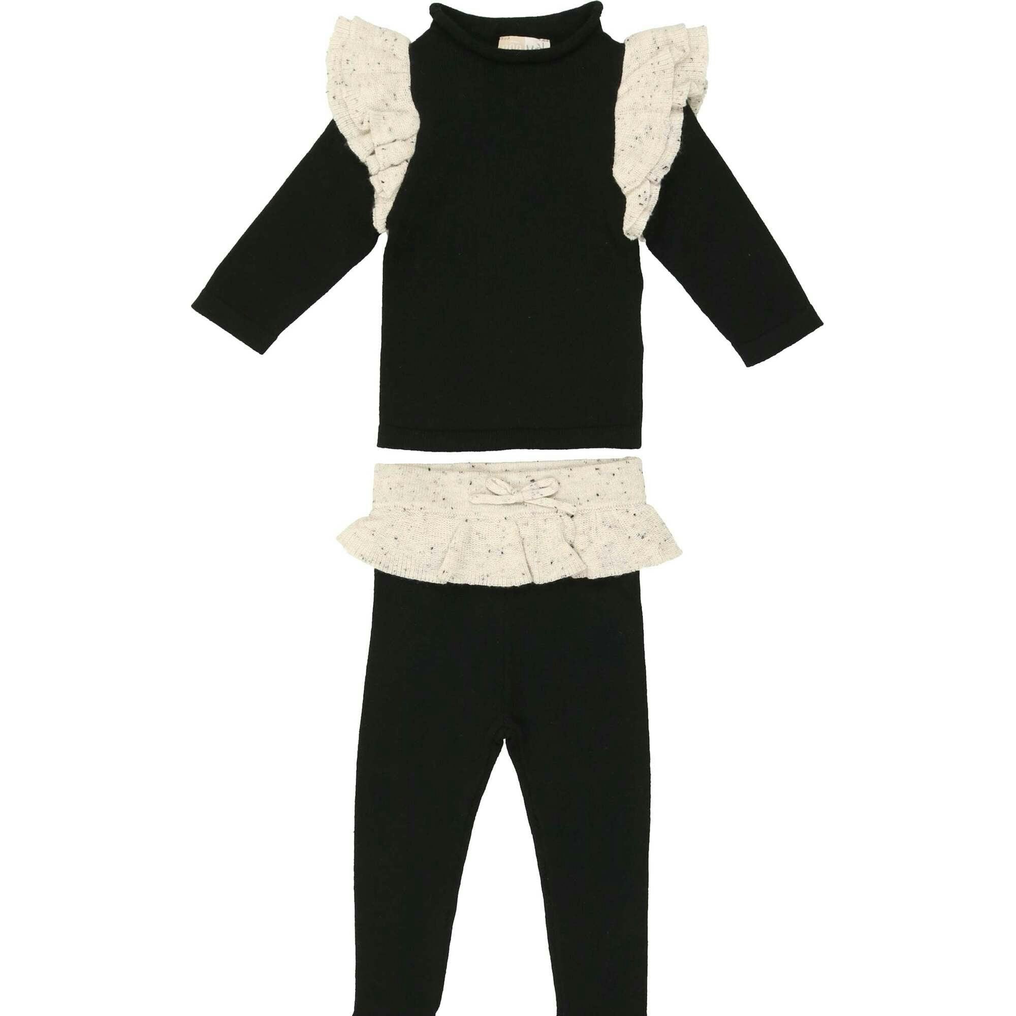Chic Ruffle Shoulder Long Sleeve Top & Pant 2-Piece Set