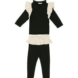 Chic Ruffle Shoulder Long Sleeve Top & Pant 2-Piece Set