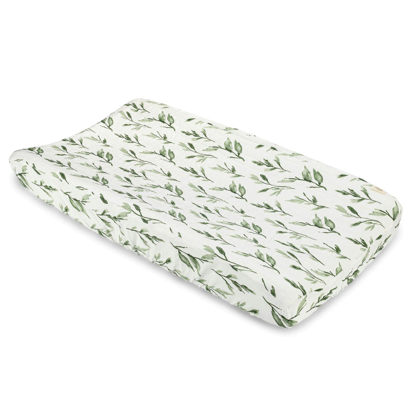 Parker Green Leaf Cotton Quilted Change Pad Cover