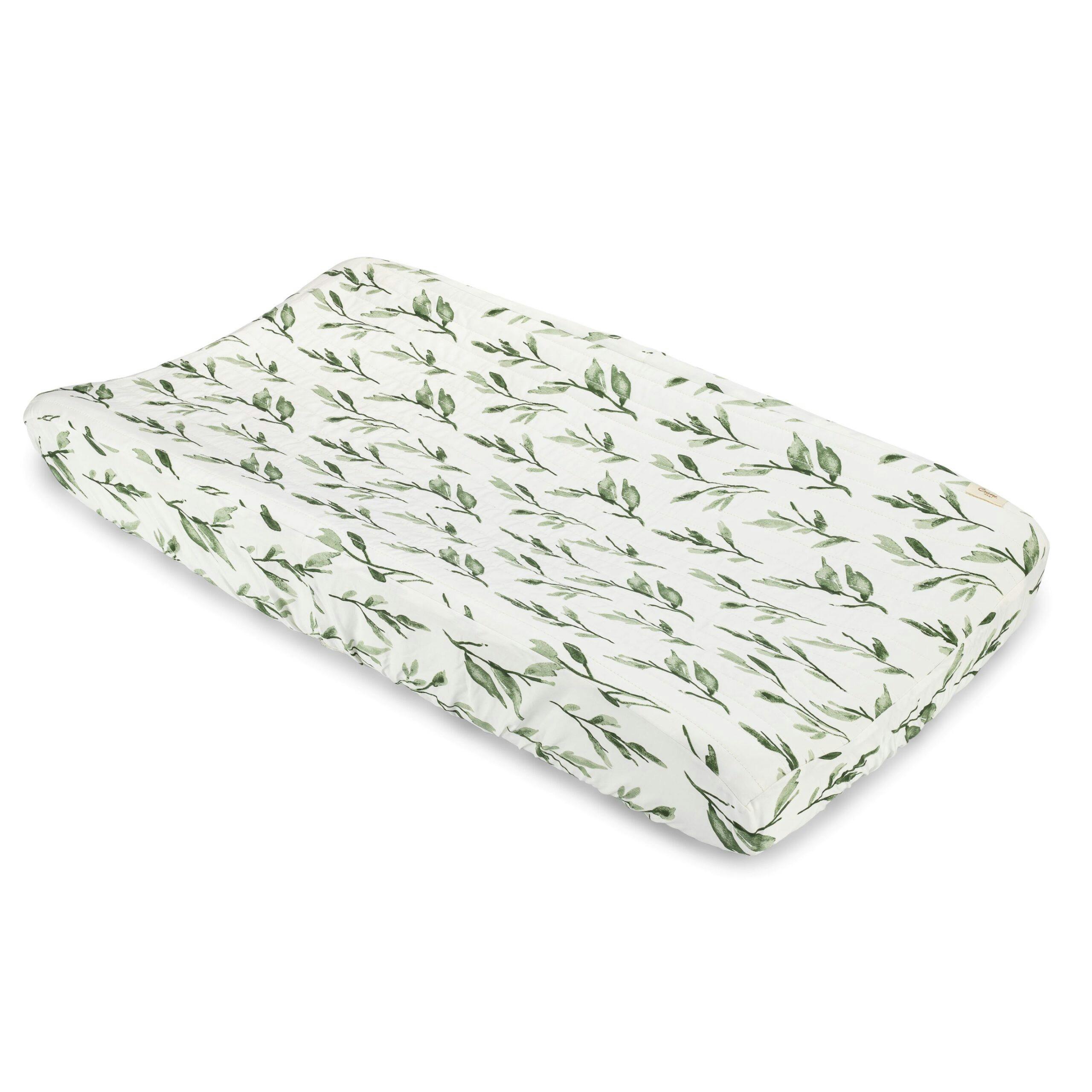 Parker Green Leaf Cotton Quilted Change Pad Cover