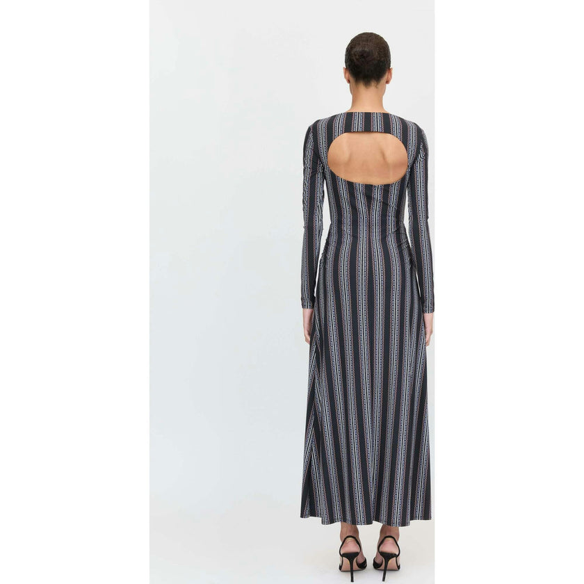 The Selene Dress - Black Cobalt Medallion Stripe