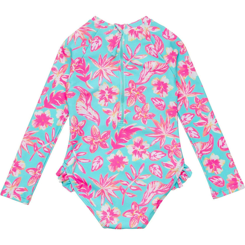 Tropical Glow Recycled Leg Frill Surf Suit