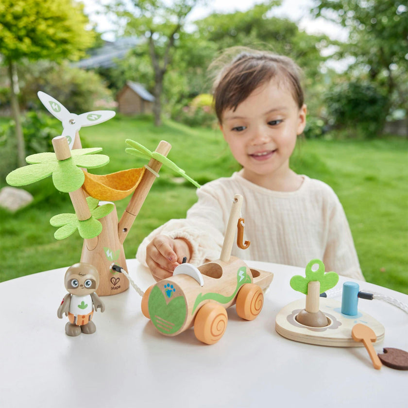 Hape: Tree Planting E-Car - 10pc Wooden Toy Set