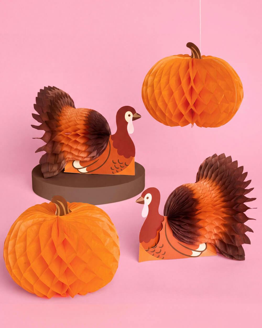Turkey + Pumpkin Accordions - 4pc fall decor set