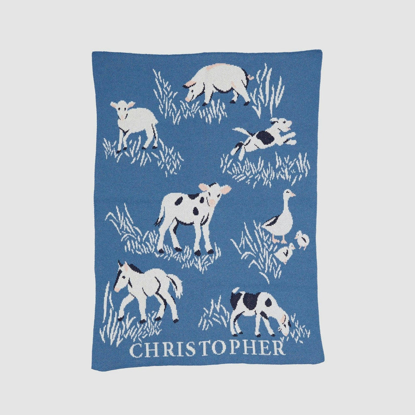 Custom Personalized Baby Sustainable Knit Throw Blanket - Farm