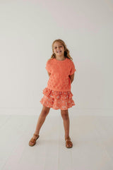 Girls Ruffled Skirt in Coral Mini Spaced Floral