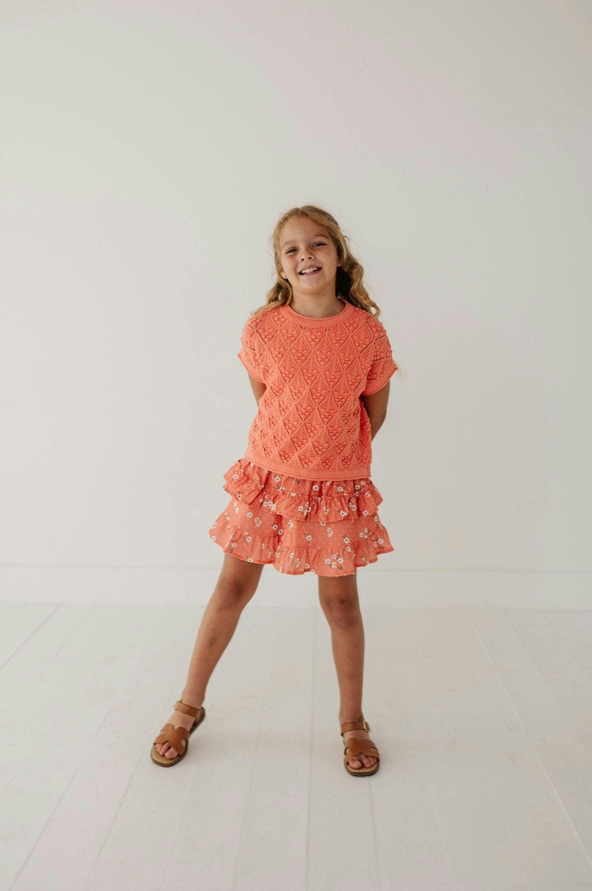 Girls Ruffled Skirt in Coral Mini Spaced Floral