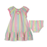 Multicolored Ruffle Sleeve Striped Dress Set