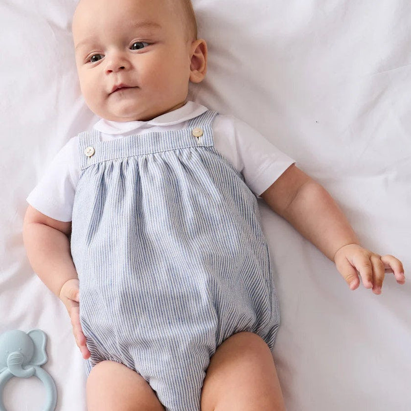 Alexander Stripe Sleeveless Button Detail Romper in Blue (3mths-2yrs)