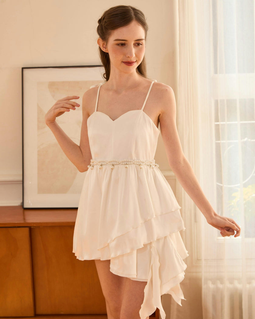White Arneri Asymmetrical Sweetheart Dress