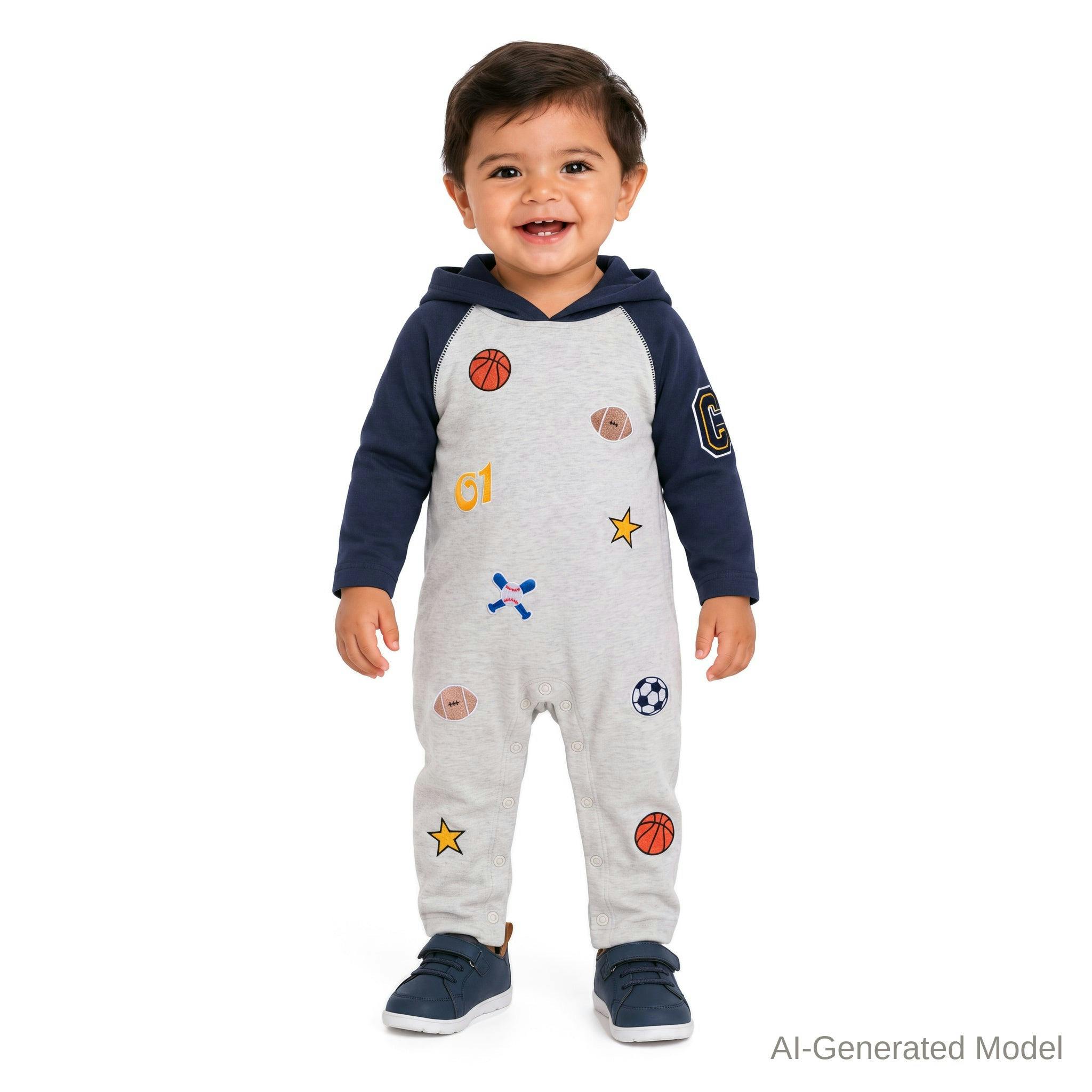 Infant (3-24M) Boys Hooded Romper | Sports All-Star - Navy