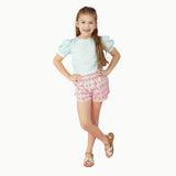 Puff Sleeve Tee in Green Floral Stripe