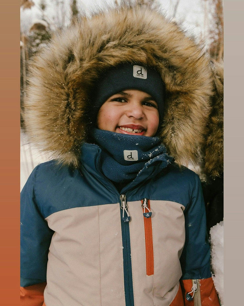 Two Piece Play Snowsuit Navy And Rust Colorblock With Blue Bear Print Pants