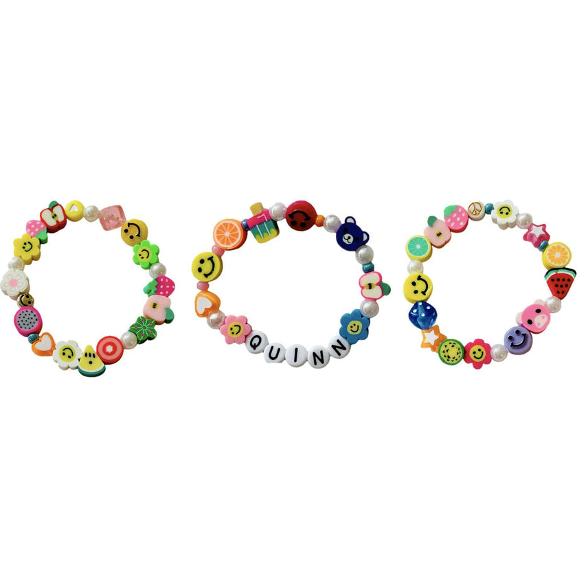Personalized Beaded Happy Bracelet Set of 3