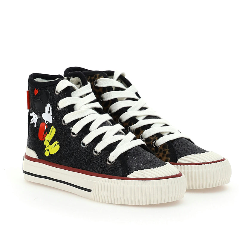 Black Mickey Leopad High Top Sneakers