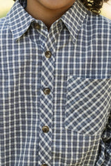 Boys John Shirt in Prussian Blue Plaid