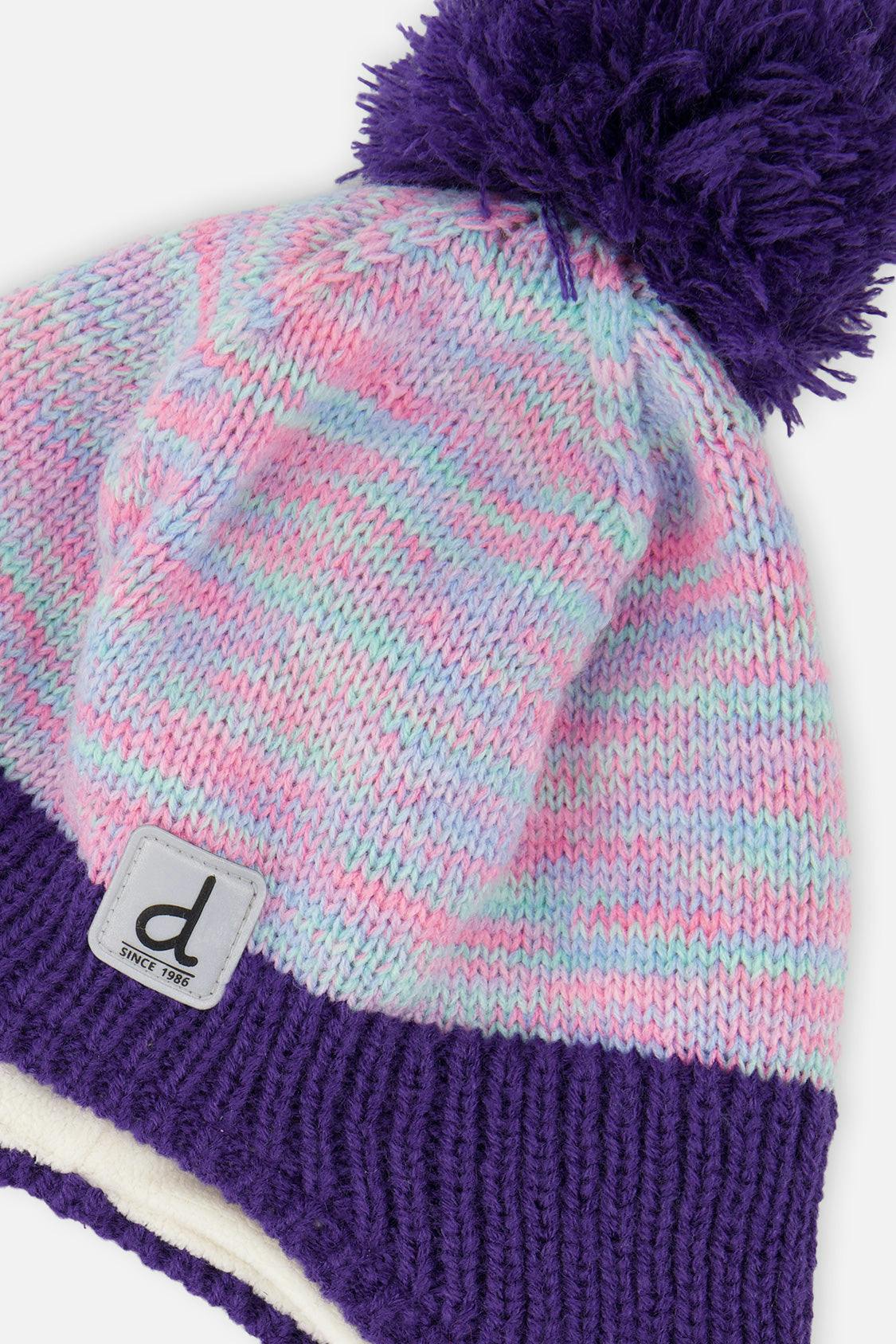 Winter Peruvian Knit Hat With Pompom Multicolored