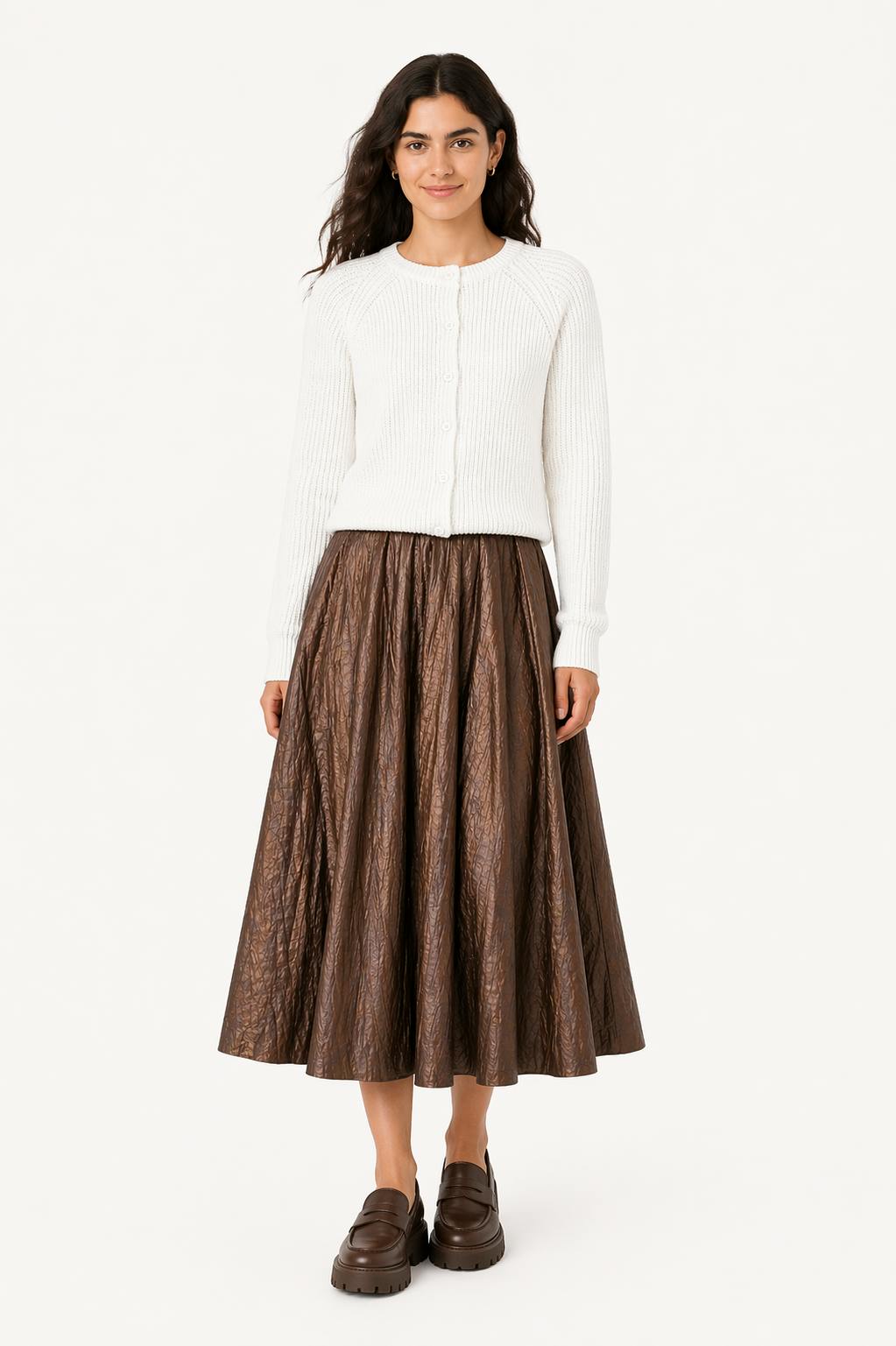 Midi Pleated Leather Skirt