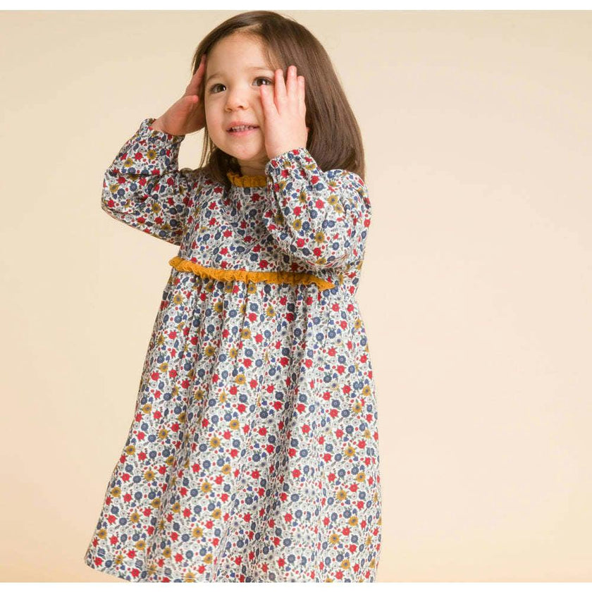Toddler Long Sleeves Dress with Lace Trim