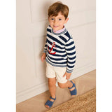 Anchor Motif Cable Knit Sailor Stripe Jumper in Navy (12mths- 10yrs)