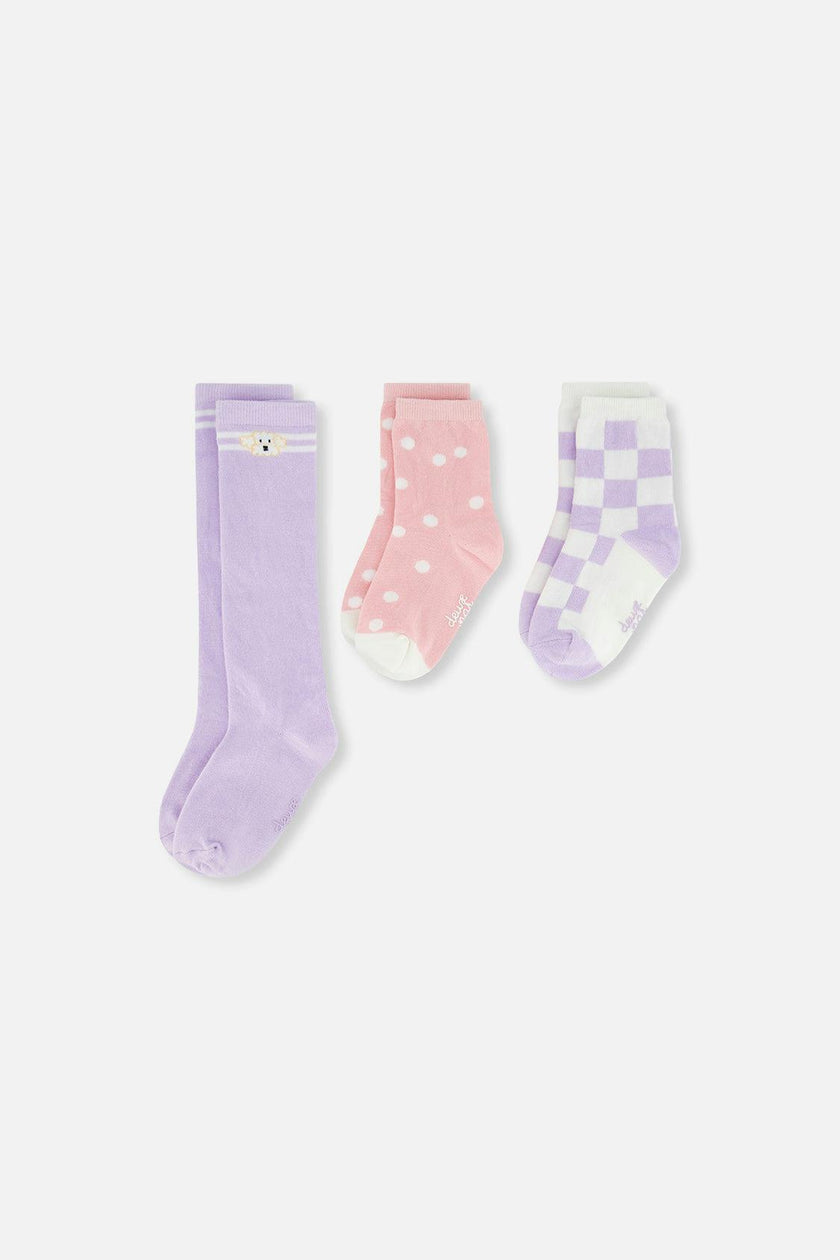 Socks (3 Pairs) Lavender, Pink, And White