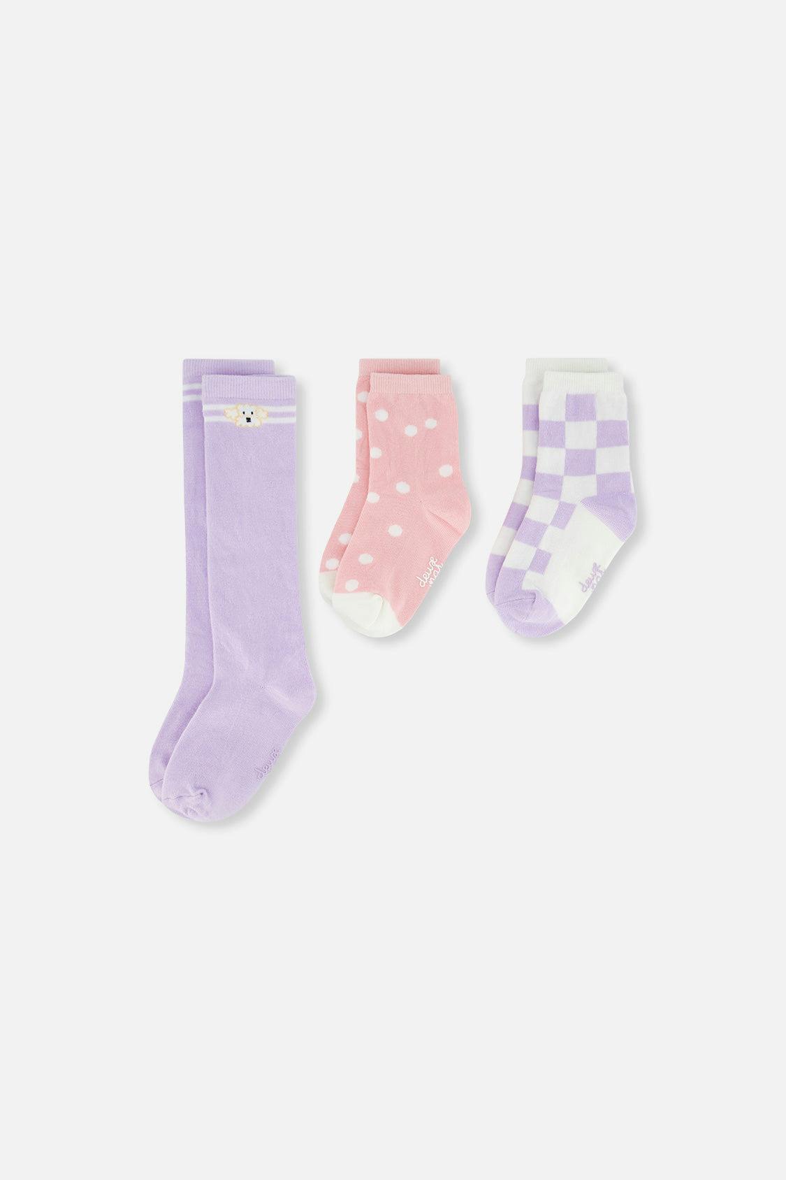 Socks (3 Pairs) Lavender, Pink, And White