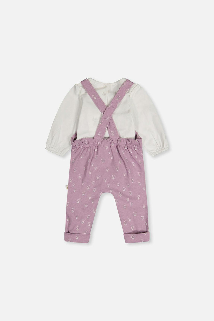 Organic Cotton Onesie And Overall Set Purple Floral Print