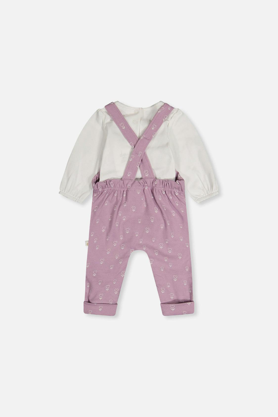 Organic Cotton Onesie And Overall Set Purple Floral Print