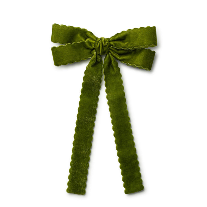 Halo Luxe Opaline Velvet Scalloped Long Tail Clip - Green