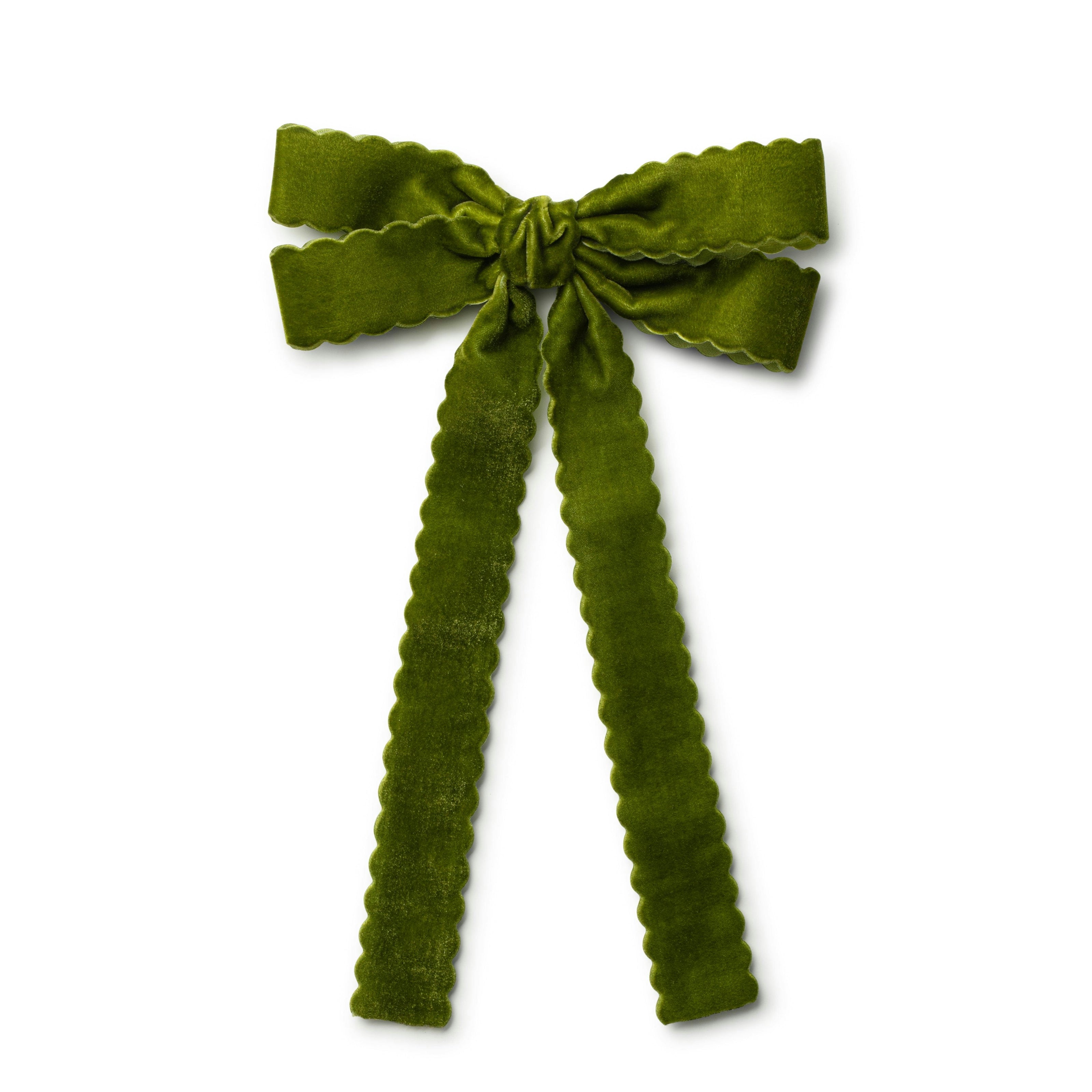 Halo Luxe Opaline Velvet Scalloped Long Tail Clip - Green