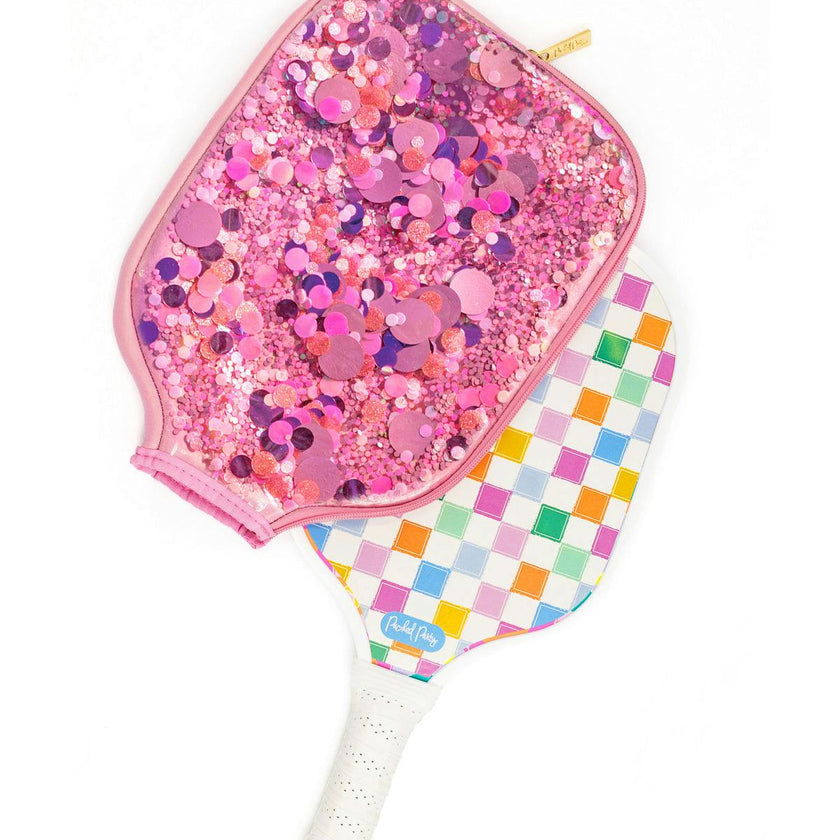 Packed Party Checkered Pickleball Paddle & Confetti-Covered Case Set