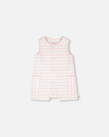 Cotton Striped Romper White And Pink Stripes